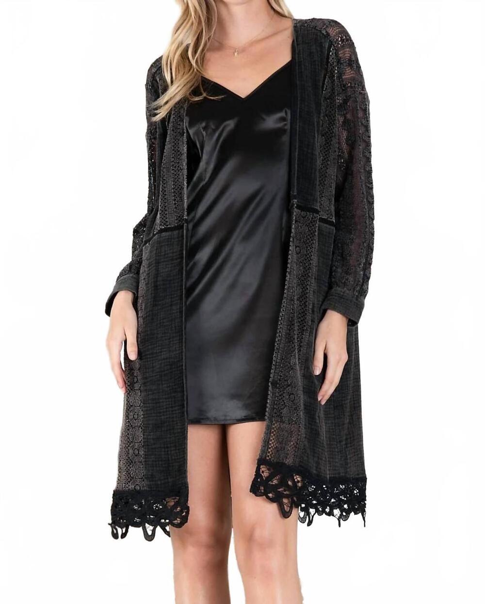 NEW BLUE VELVET women's lace inset cardigan in black